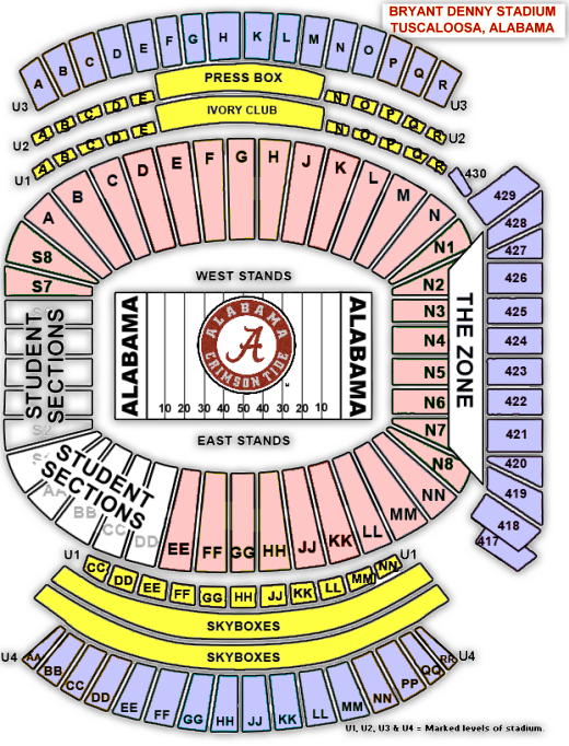 Bryant Denny Stadium Layout